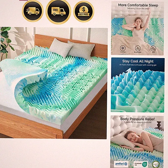 3 Inch 7-Zone King Memory Foam Mattress Topper Egg Crate Cooling Gel Infused...