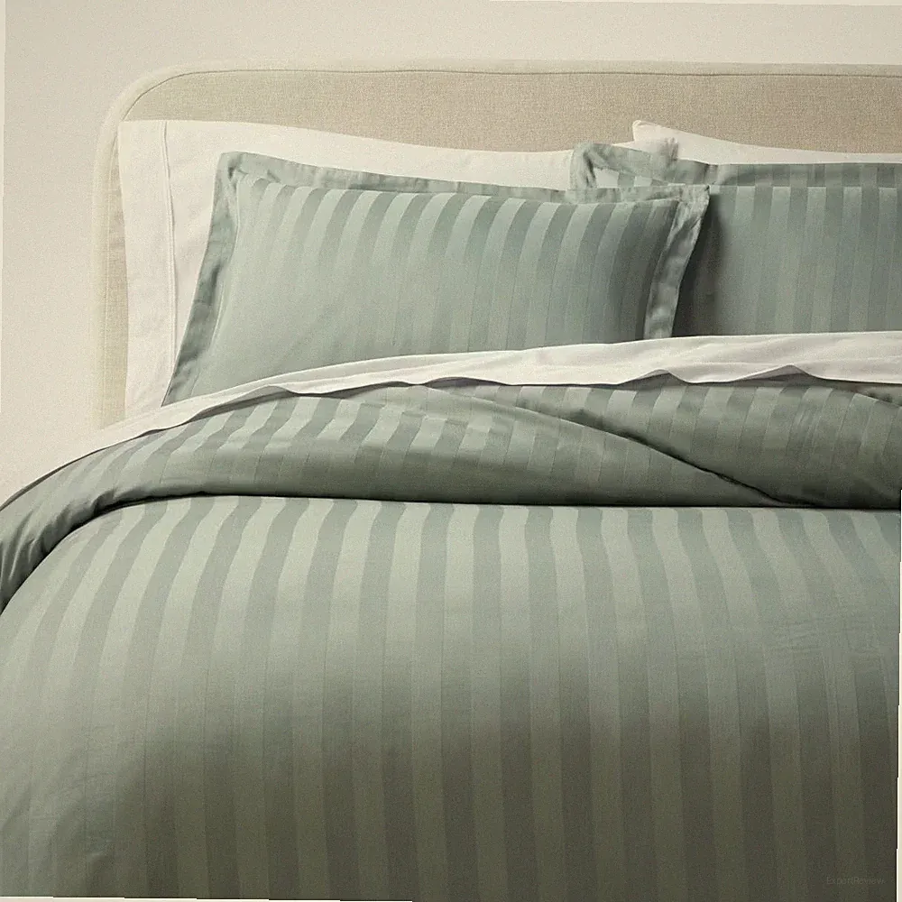3pc Full/Queen Luxe Stripe Damask Duvet Cover & Sham Set Light Teal