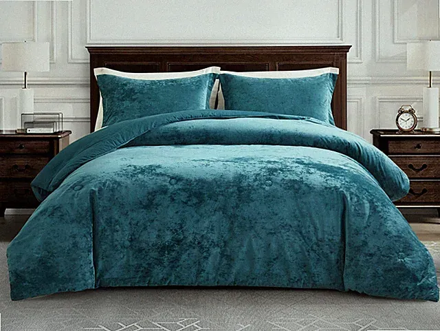 Chezmoi Collection Lux Distressed Velvet 3-Piece Lush Plush Velvet Comforter Set