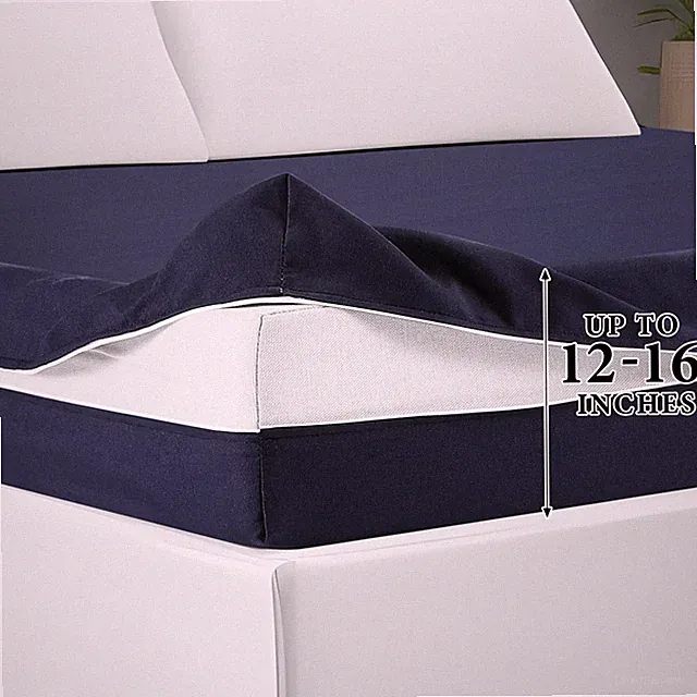 HunnmingRe Zippered Mattress Fitted Protector Deep Queen,12-16in, Navy Blue