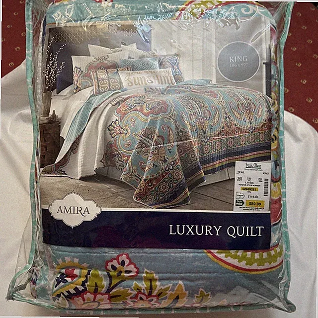 King Size Luxury Quilt Teal Colored Colorful Bohemian Design Amira Bedcover New