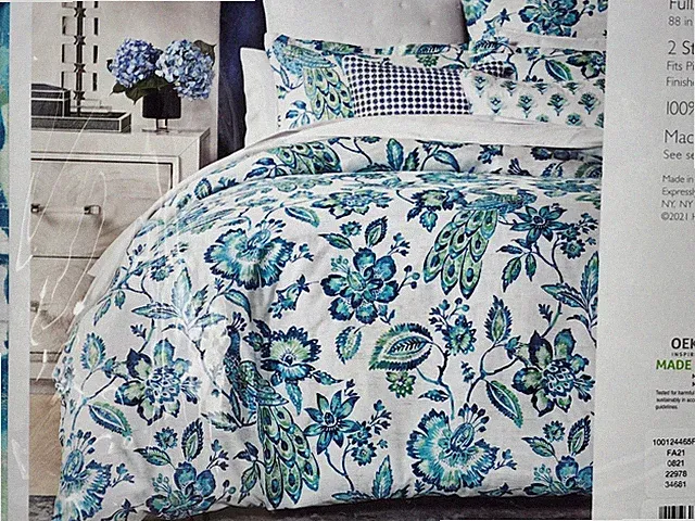 Sky Bedding Hailey FULL QUEEN Comforter Cover Set, Floral, 100% Cotton, Teal