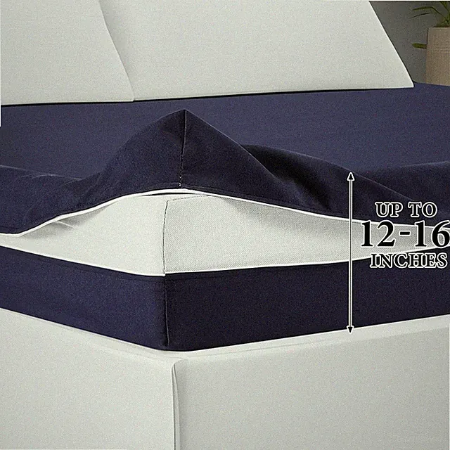 Zippered Mattress Fitted Protector Deep Queen,12-16in, Navy Blue